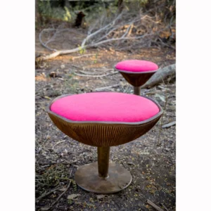 Gills pink wooden pouf stool